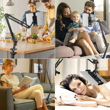 Load image into Gallery viewer, Universal 360° Phone &amp; Tablet Holder Cantilver Flexible Metal Arm (2x35cm+10cm) for Bed Desktop Kitchen Bench Round Tube

