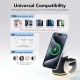 Wireless Charger 3 in 1 Station Magsafe Magetic Fast Charging for Phone Watch Earpohone (Qi2 Certified)