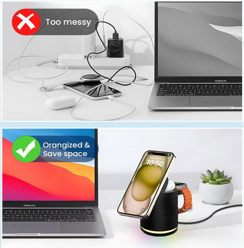 Wireless Charger 3 in 1 Station Magsafe Magetic Fast Charging for Phone Watch Earpohone (Qi2 Certified)