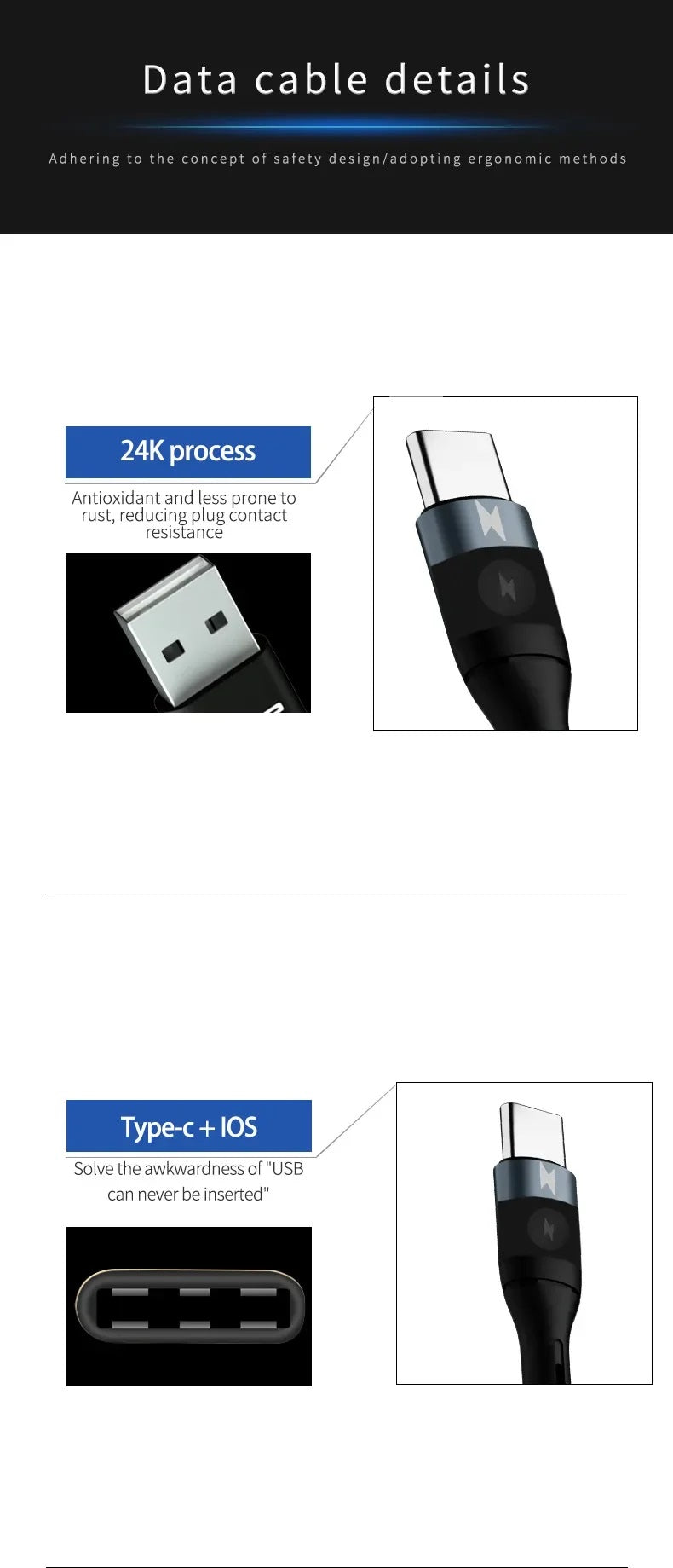 AIVR USB to iOS+Type-C+Type-C for iPhone, Samsung Charging Cable 3 in 1 4A Max Output 2 Meter