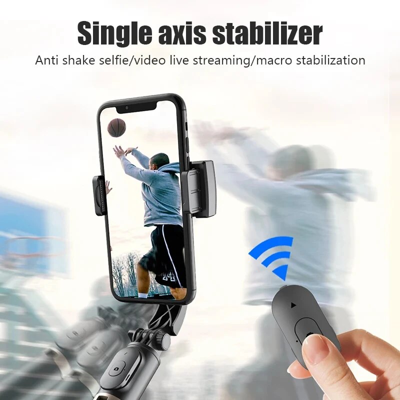 Handheld Gimbal 1-Axis Stabilizer for Smartphone Bluetooth Remote Control Selfie Stick Tripod Stand for iPhone Android Mobile (Q08)