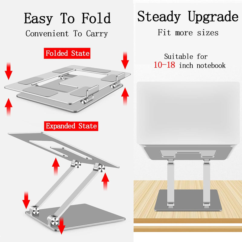 Adjustable Laptop Stand Portable Ergonomic Aluminum Laptop Computer Stand with Heat-Vent Compatible with 10-18 Inches Notebook Computer (Thickness 4mm, Silver)