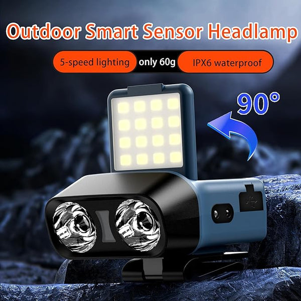 Headlamp Head Torch Rechargeable, Super Bright Lightweight Waterproof LED Headlight Motion Sensor