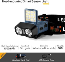 Load image into Gallery viewer, Headlamp Head Torch Rechargeable, Super Bright Lightweight Waterproof LED Headlight Motion Sensor
