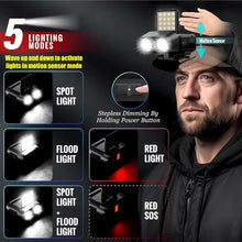 Load image into Gallery viewer, Headlamp Head Torch Rechargeable, Super Bright Lightweight Waterproof LED Headlight Motion Sensor
