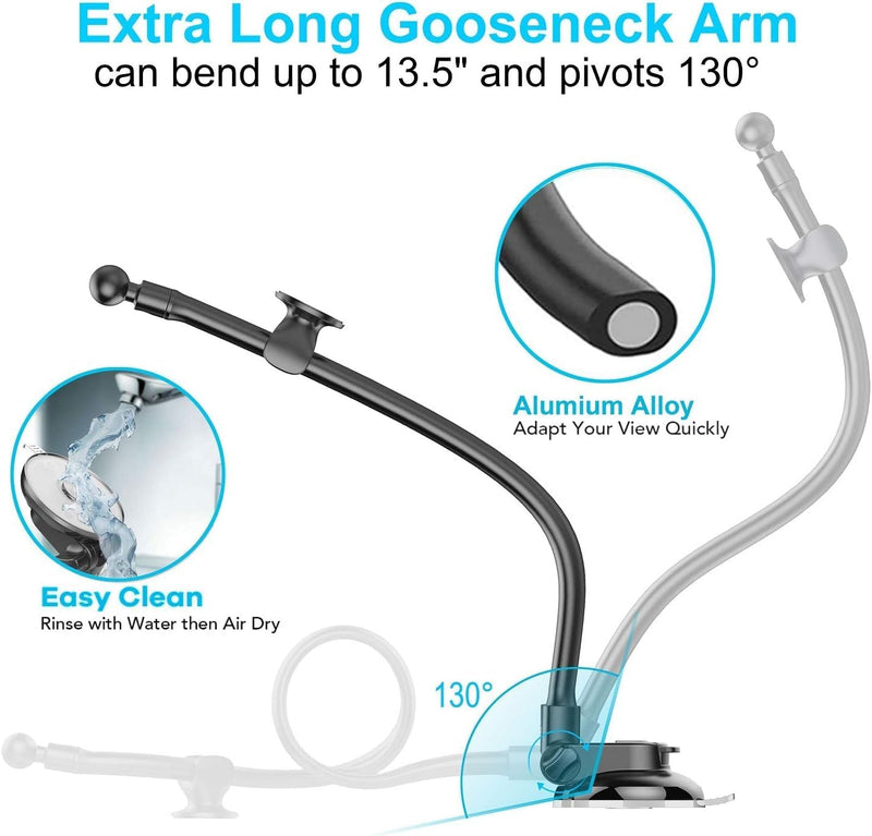Magnetic Magsafe 38cm Goose Neck Flexi Phone Holder for Car Dash, Windscreen, Glass Suction