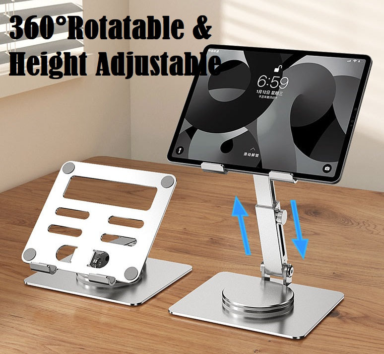 Aluminum Phone Tablet Stand Desktop Mount Riser 360° Rotation Height Adjustable Support Phone Tablet up to Size 13.0" Inch (MT-136)