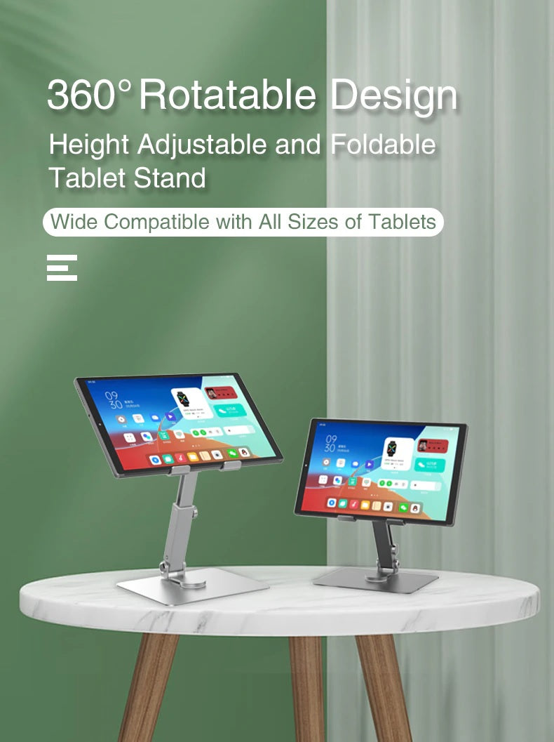 Aluminum Phone Tablet Stand Desktop Mount Riser 360° Rotation Height Adjustable Support Phone Tablet up to Size 13.0" Inch (MT-136)