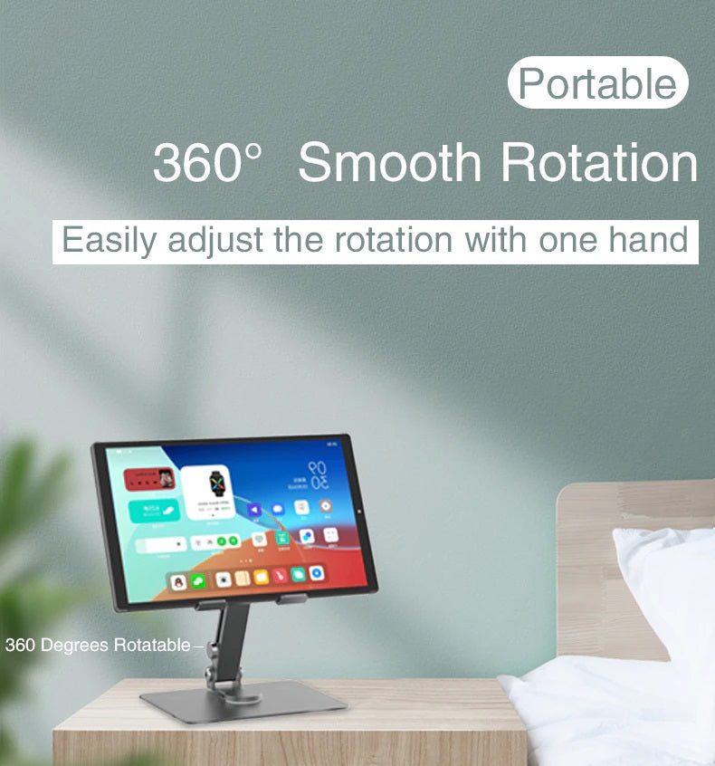 Aluminum Phone Tablet Stand Desktop Mount Riser 360° Rotation Height Adjustable Support Phone Tablet up to Size 13.0" Inch (MT-136)