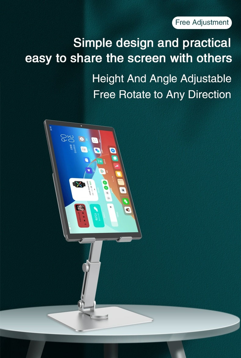 Aluminum Phone Tablet Stand Desktop Mount Riser 360° Rotation Height Adjustable Support Phone Tablet up to Size 13.0" Inch (MT-136)