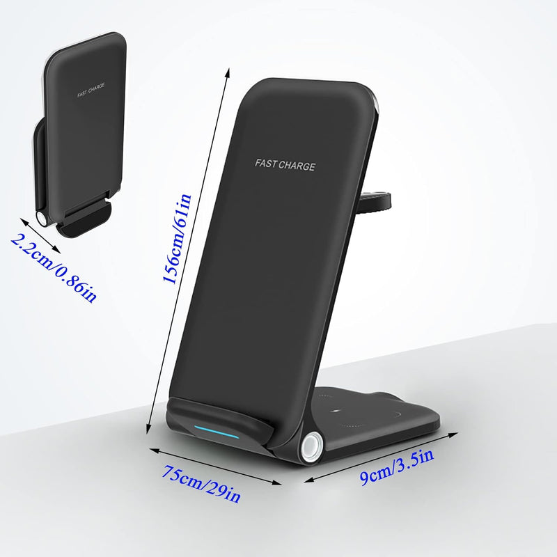 Qi 15 Watts 3 in 1 Foldable Double Coil Wireless Charger Fast Charging for iPhone Earphone iWatch