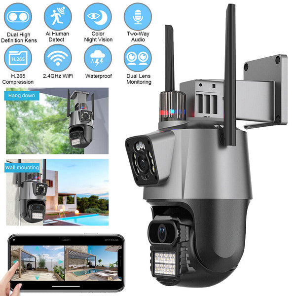 ICSEE 3.0MP+3.0MP WIFI 2.4G Dual HD Lens AI Auto Tracking Security CCTV Surveillance Camera