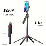 Selfie Stick Tripod Extendable 30cm-185cm, Portable Camera Tripod, All In One Extendable Phone Tripod Stand With Wireless Remote 360° Rotation For Video Recording, Vlogging, Live Streaming, Universal 1/4 Nut Connector For Camera