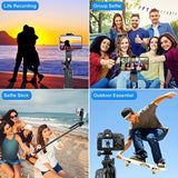 Selfie Stick Tripod Extendable 30cm-185cm, Portable Camera Tripod, All In One Extendable Phone Tripod Stand With Wireless Remote 360° Rotation For Video Recording, Vlogging, Live Streaming, Universal 1/4 Nut Connector For Camera