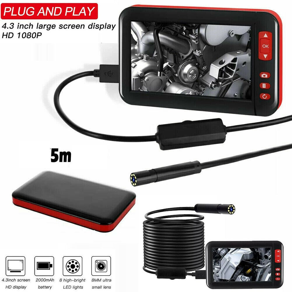 1080P Inspection Borescope Monitor Endoscope Camera Pipe Car Repair Tool With 4.3