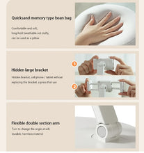 Load image into Gallery viewer, Phone Tablet Pillow Stand 360° Desktop Holder with Bean Bag Soft Pillow Support Size 4.5&quot;-13&quot;
