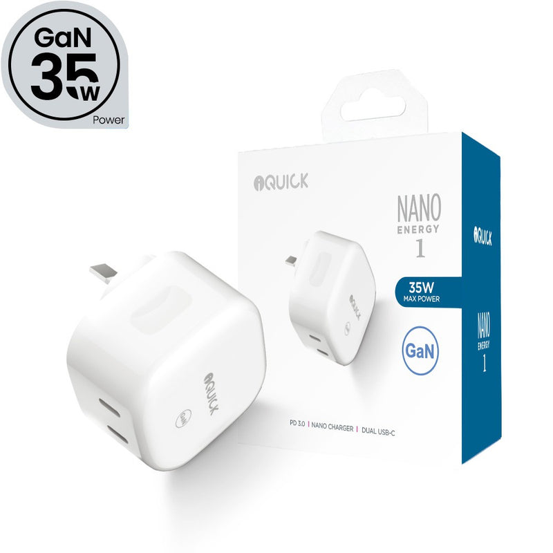 iQuick NANO Energy 1 35W USB-C Dual PD Ports Fast Charging Adapter