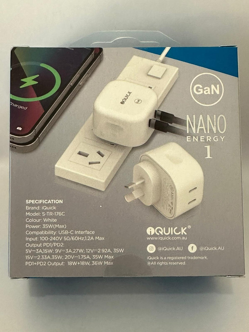 iQuick NANO Energy 1 35W USB-C Dual PD Ports Fast Charging Adapter