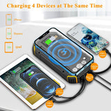 30000mAH PD20W QC3.0 Fast Charge & Wireless Charging Solar Power Bank Built in Cables with LED Lights