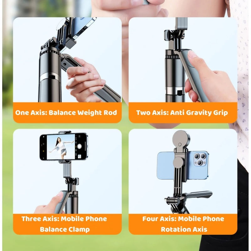 Handheld Selfie Stick Remote 1.7M Adjustable Tripod Anti-shake Stabilizer With Bluetooth Remote