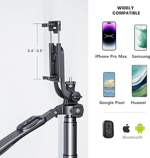 Handheld Selfie Stick Remote 1.7M Adjustable Tripod Anti-shake Stabilizer With Bluetooth Remote