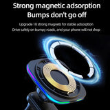 15W RGB LED Light Magnetic Car Wireless Charger Air Vent Phone Holder For iphone 15 14 13 12