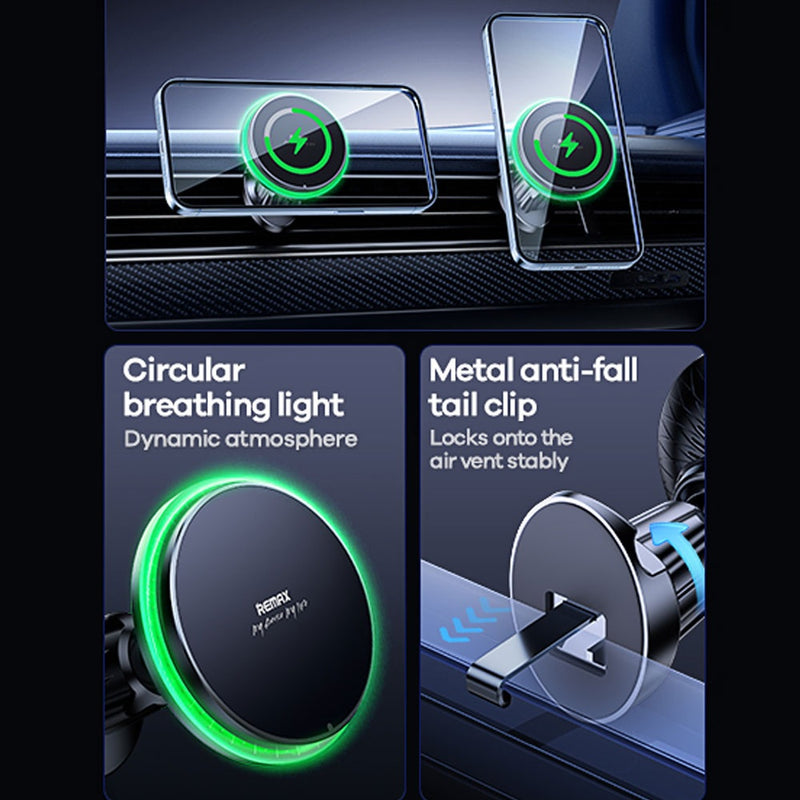 REMAX 15W Car Magnetic Magsafe Wireless Holder & Fast Charger with LED & Anti Drop Car Air Vent (RM-C01)