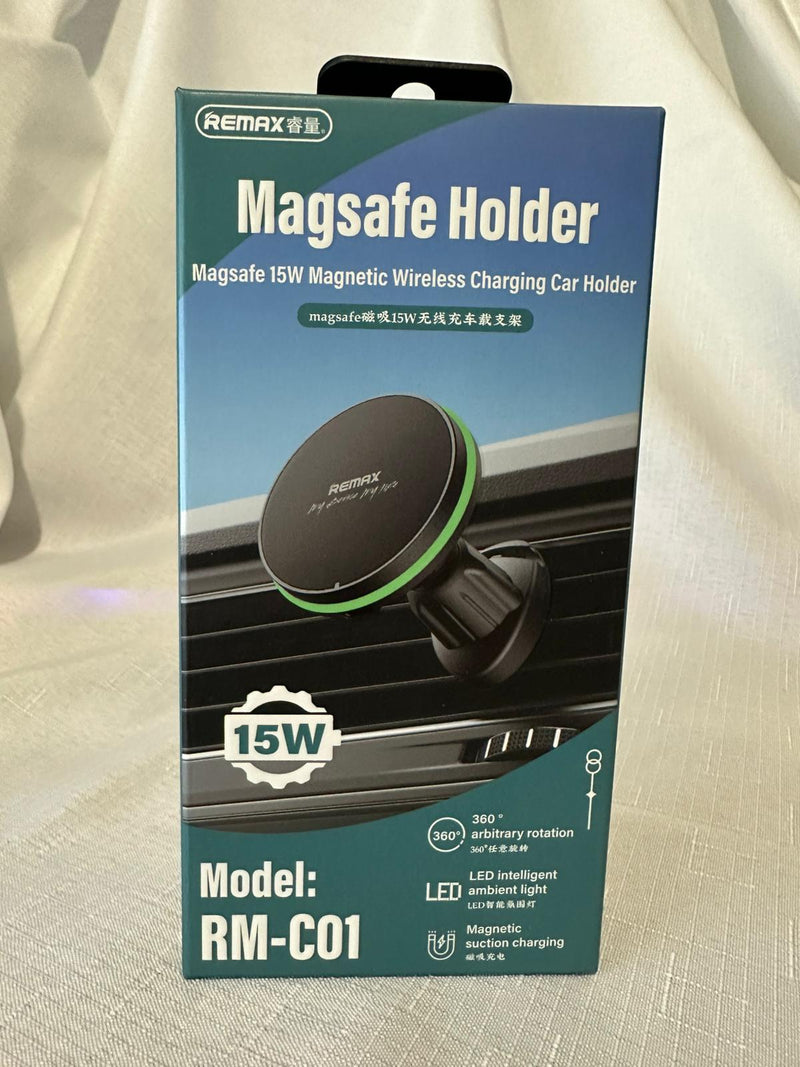 REMAX 15W Car Magnetic Magsafe Wireless Holder & Fast Charger with LED & Anti Drop Car Air Vent (RM-C01)