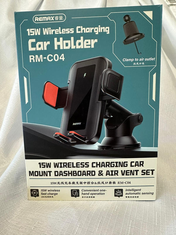 REMAX RM-C04 15W Fast Car Wireless Charger & Holder w Dash Mount/Air Vent Anti Fall Set