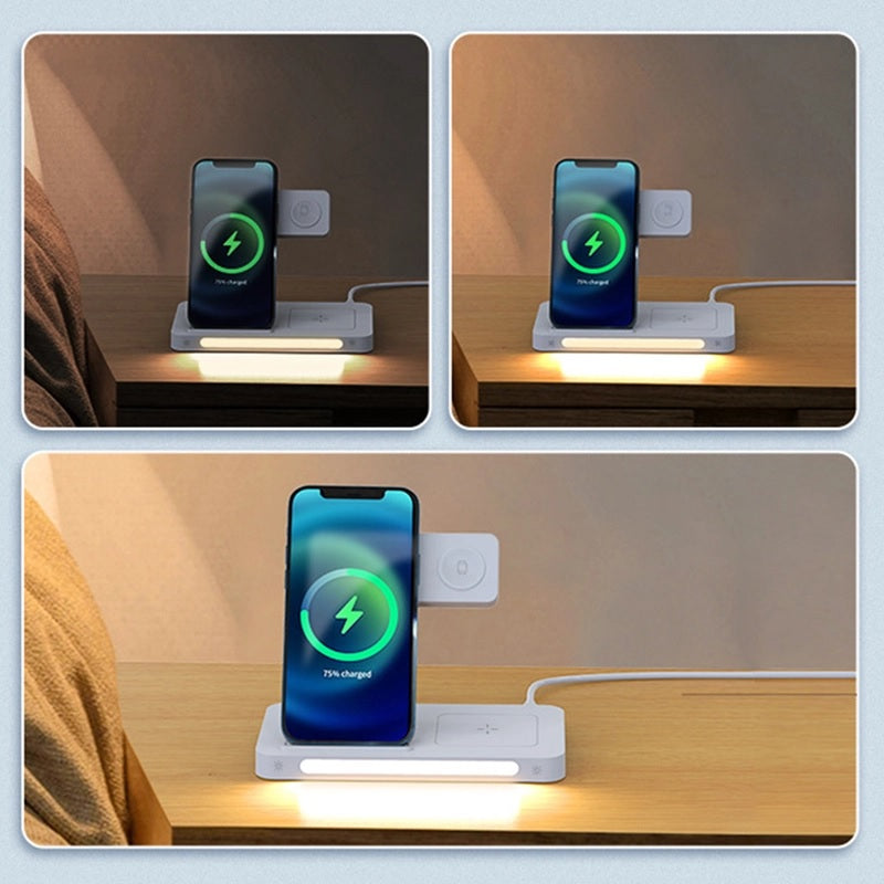 REMAX RP-W60 22W Fast Multifunctional Foldable Desktop 3 In 1 Wireless Charger Desktop Night Light (Phone+Watch+Earbubs)