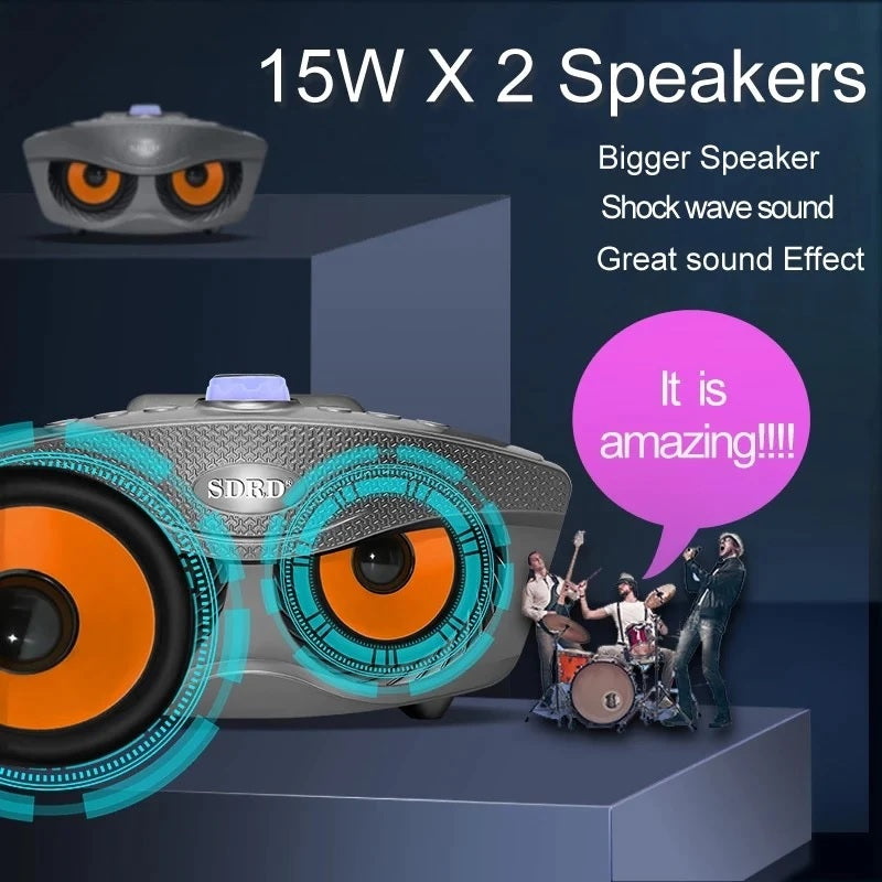 SDRD 306 Plus Owl Wireless Bluetooth Speaker With 2 Microphones Home Karaoke PA Stereo USB Subwoofer