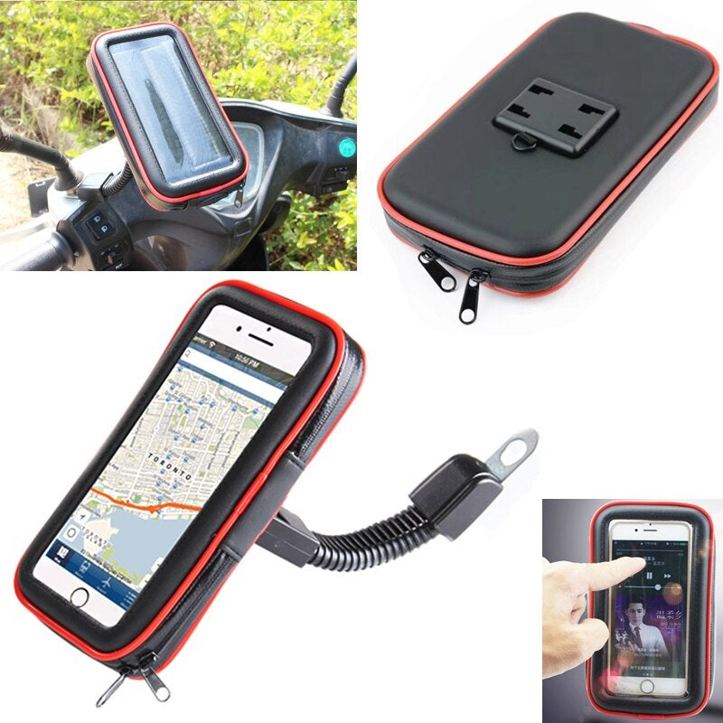 Universal 360° Waterproof Phone Case for Motorcycle Rearview Mirror Support for size up to 16.2cmx9cm