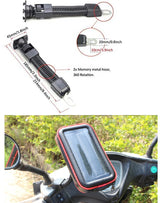 Universal 360° Waterproof Phone Case for Motorcycle Rearview Mirror Support for size up to 16.2cmx9cm