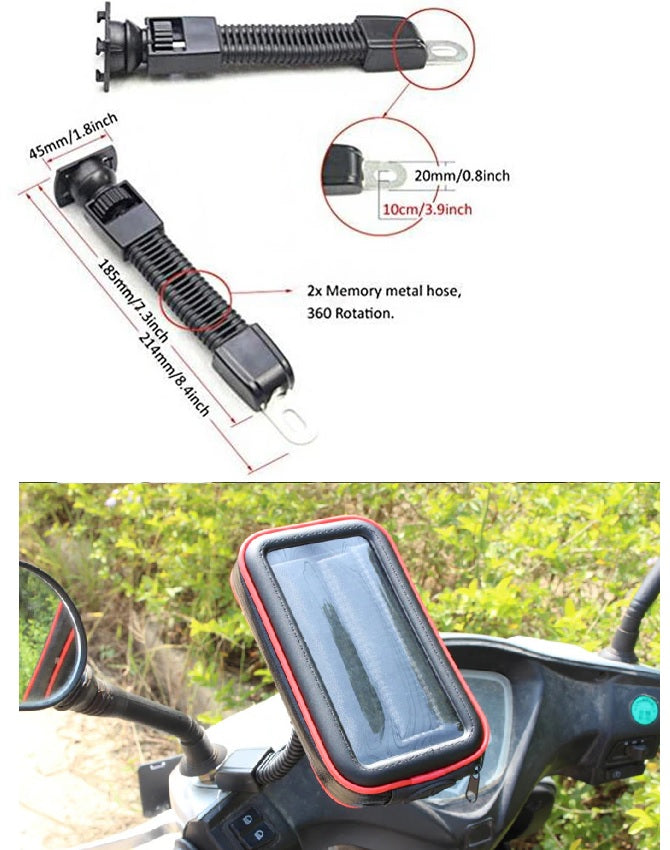 Universal 360° Waterproof Phone Case for Motorcycle Rearview Mirror Support for size up to 16.2cmx9cm