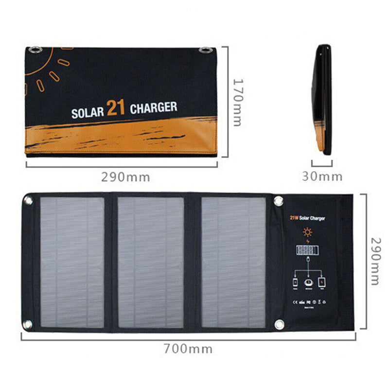 Solar Charger 21W Dual USB Port Foldable Solar Panels For Outdoor Camping Hiking