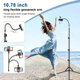 Universal Flexible Angle Height Adjustable Tripod with Goose Neck and 360° Rotatable Phone Clip