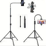 Universal Flexible Angle Height Adjustable Tripod with Goose Neck and 360° Rotatable Phone Clip