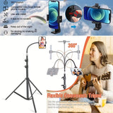 Universal Flexible Angle Height Adjustable Tripod with Goose Neck and 360° Rotatable Phone Clip