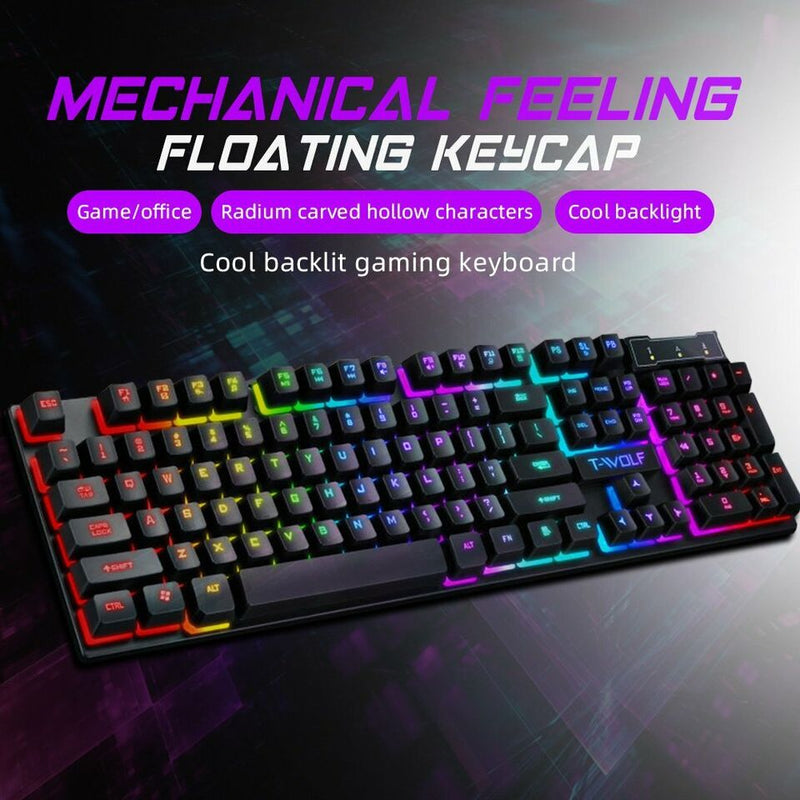 T-WOLF T17 True Mechanical Keyboard for Esports Games Metal RGB Glow Laptop Desktop Punk Keyboard, Office, Home, Business, Game, Office, PC, Tablet, Gaming Glow Mechanical Keyboard