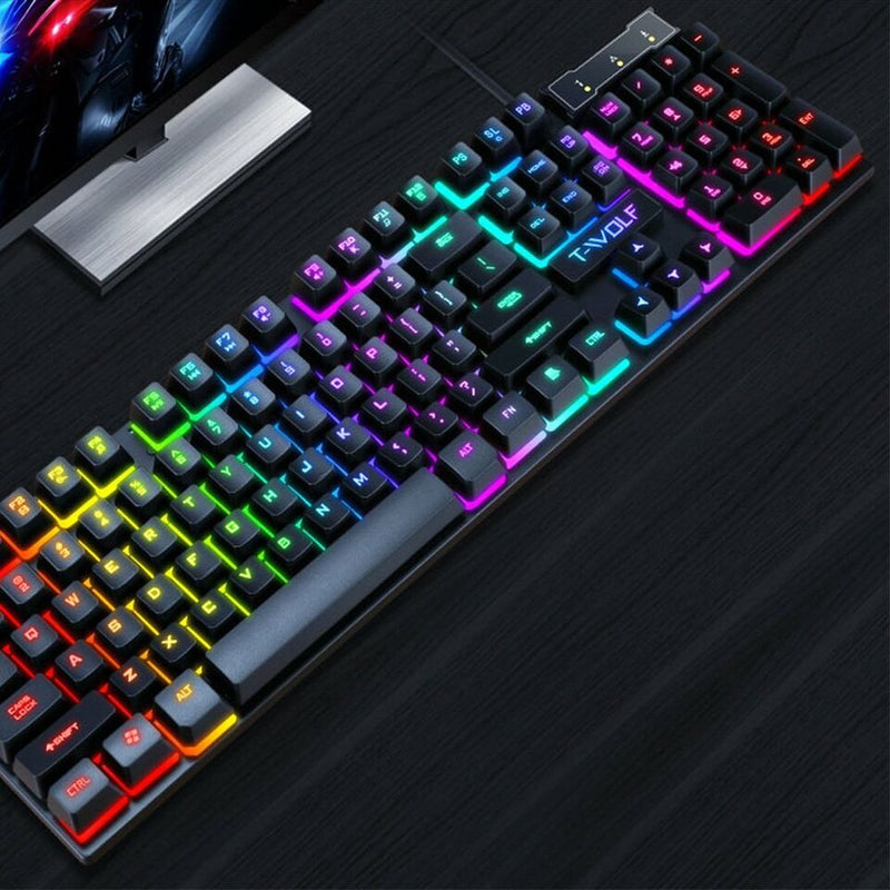 T-WOLF T17 True Mechanical Keyboard for Esports Games Metal RGB Glow Laptop Desktop Punk Keyboard, Office, Home, Business, Game, Office, PC, Tablet, Gaming Glow Mechanical Keyboard