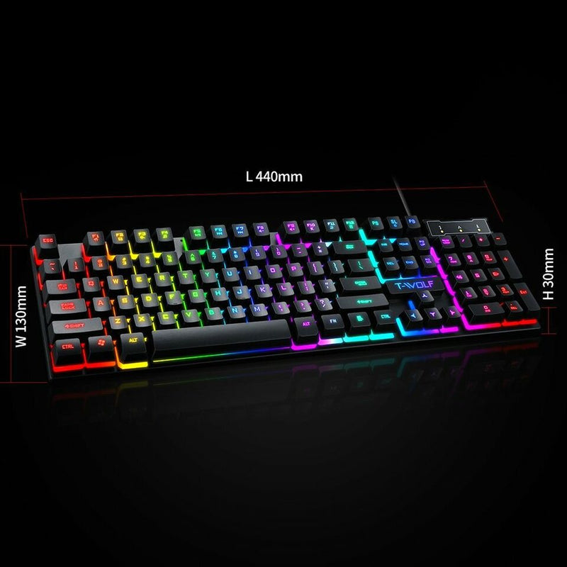 T-WOLF T17 True Mechanical Keyboard for Esports Games Metal RGB Glow Laptop Desktop Punk Keyboard, Office, Home, Business, Game, Office, PC, Tablet, Gaming Glow Mechanical Keyboard