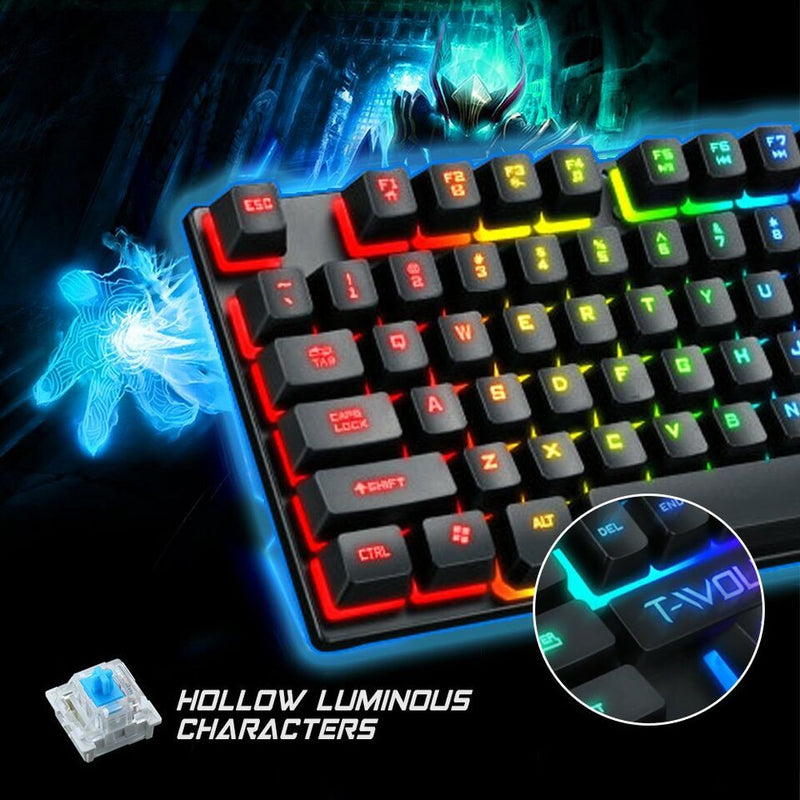 T-WOLF T17 True Mechanical Keyboard for Esports Games Metal RGB Glow Laptop Desktop Punk Keyboard, Office, Home, Business, Game, Office, PC, Tablet, Gaming Glow Mechanical Keyboard