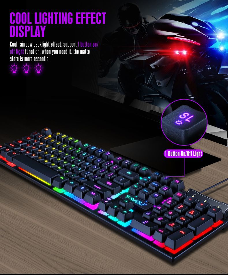 T-wolf Tf200 Gaming Keyboard Usb Floating Manipulator Feel Wired Gaming Keyboard And Mouse Set