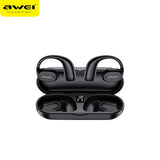 AWEI T69 Air Conduction Earphone bluetooth 5.2 HiFi Stereo 300mAh Battery IPX6 Waterproof LED Digital Display Ear-clip Sports Headphone