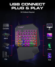 Load image into Gallery viewer, T-WOLF PUB G 5-in-1 Ergonomic LED Keyboard, Gaming LED Mouse, Converter Phone Holder with Mouse Pad Design
