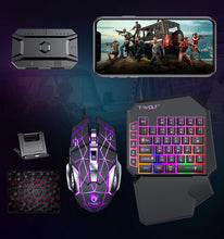 Load image into Gallery viewer, T-WOLF PUB G 5-in-1 Ergonomic LED Keyboard, Gaming LED Mouse, Converter Phone Holder with Mouse Pad Design

