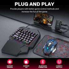 Load image into Gallery viewer, T-WOLF PUB G 5-in-1 Ergonomic LED Keyboard, Gaming LED Mouse, Converter Phone Holder with Mouse Pad Design
