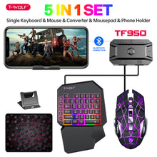 Load image into Gallery viewer, T-WOLF PUB G 5-in-1 Ergonomic LED Keyboard, Gaming LED Mouse, Converter Phone Holder with Mouse Pad Design
