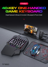 Load image into Gallery viewer, T-WOLF PUB G 5-in-1 Ergonomic LED Keyboard, Gaming LED Mouse, Converter Phone Holder with Mouse Pad Design
