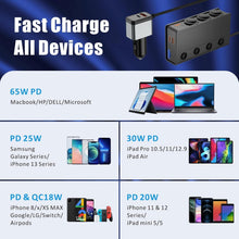 Load image into Gallery viewer, Car Cigarette Lighter Adapter QC&amp;PD 3.0, 120W/180W 12V/24V USB Car Charger Adapter 3 Socket Cigarette Lighter Splitter with LED Voltmeter, 6 Fast Charging Ports, Safe Protection for iPhone,iPad,Laptop
